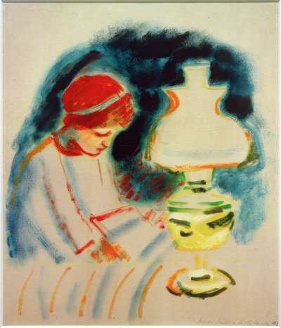 Girl Reading by the Lamp, 1911 by August Macke